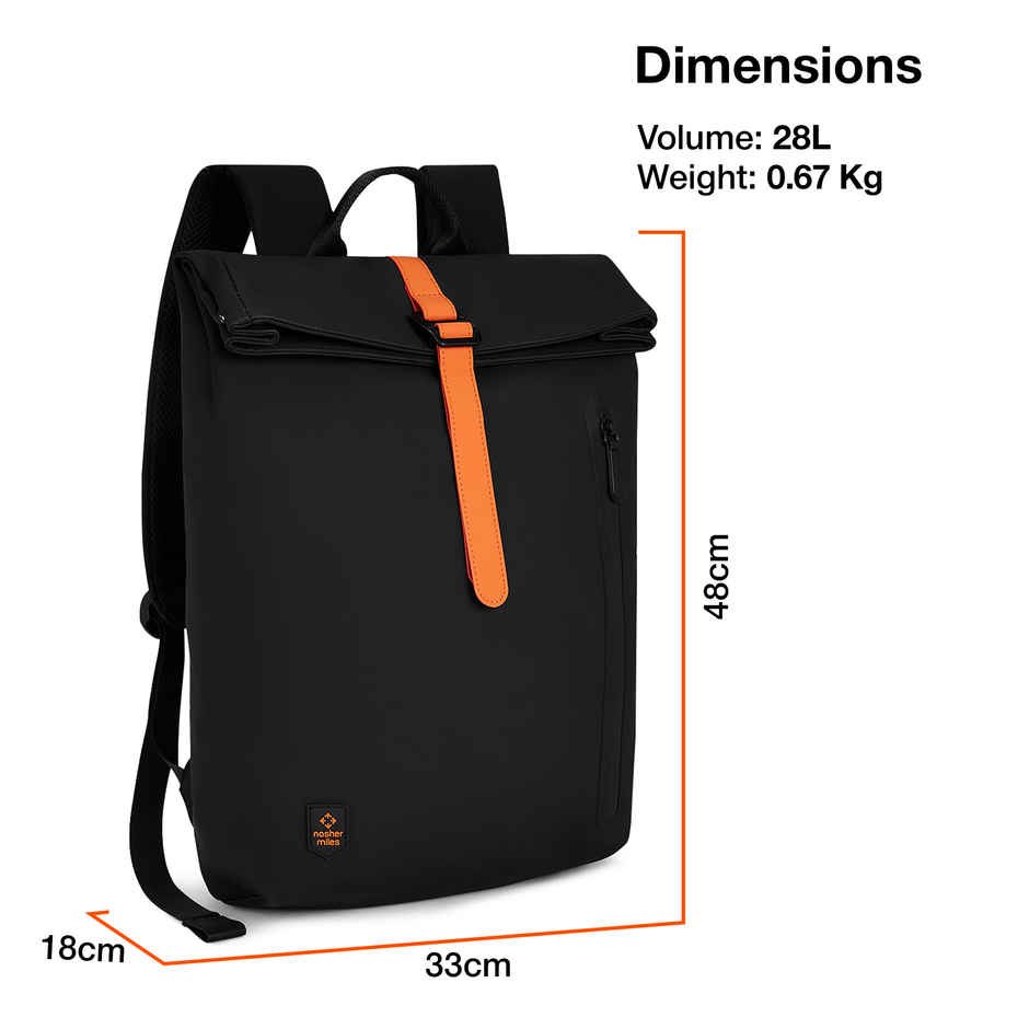 Nasher Miles Chelsea 28 L Top-open, Polyurethane Laptop Backpack for College and School- Black
