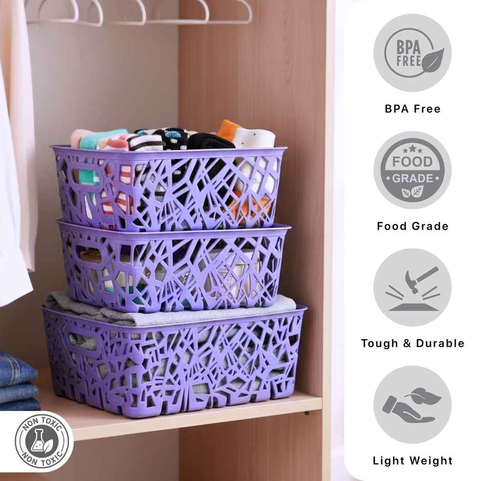 FLAIR Zig Zag Basket Set without Lid | Purple