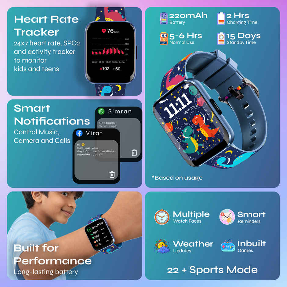 Champion Kids Smartwatch with Habit Builder | Health Tracking | Waterproof | Age 3-17 | Cosmic Blue