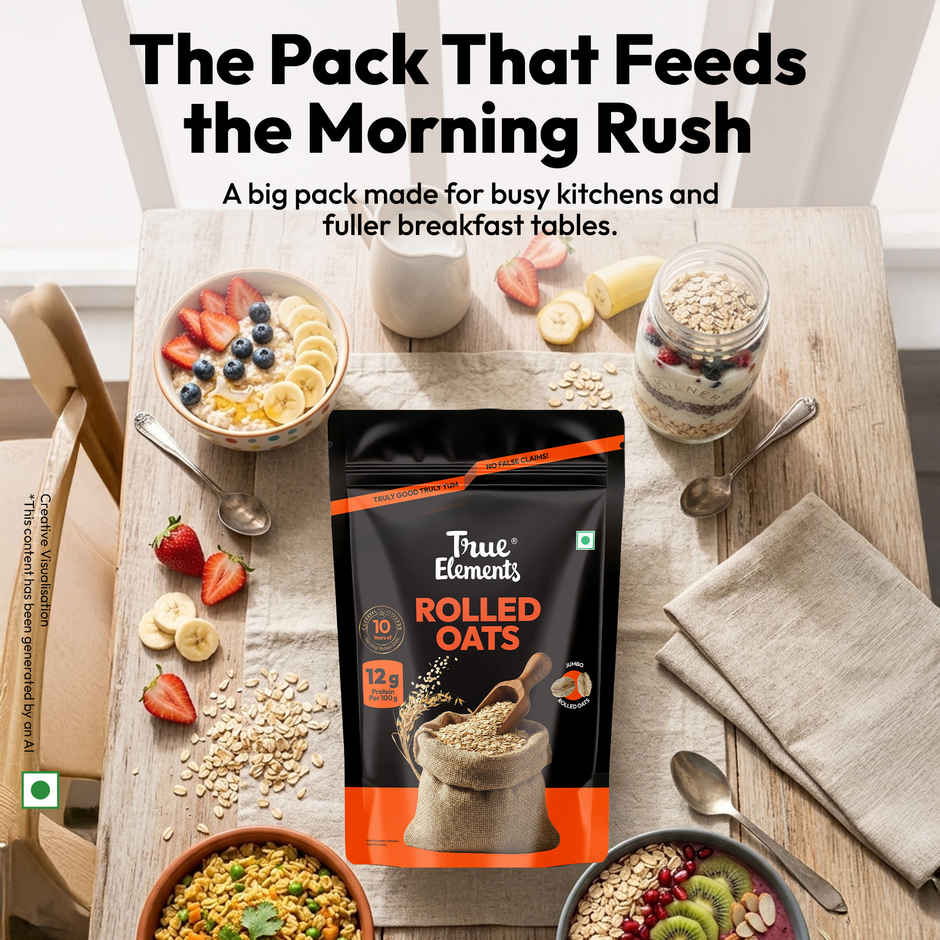 True Elements Rolled Oats | Wholegrain High Fibre High protein Oats | Keeps You Fuller Longer