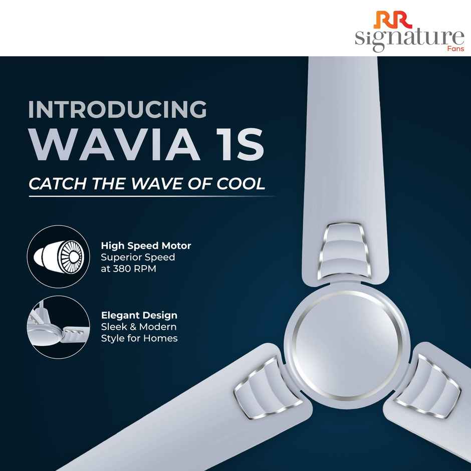 RR Signature Wavia High Speed Ceiling Fan, 1200mm, 35% Energy Saving, Silky Silver