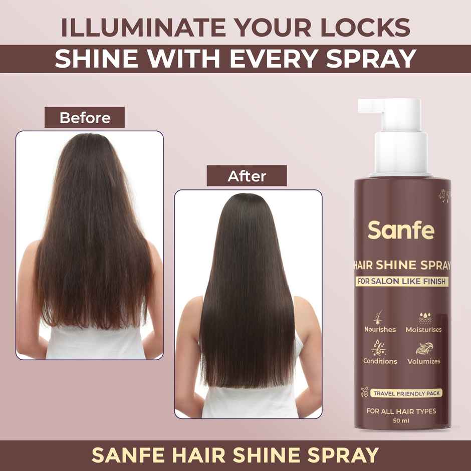 Sanfe Hair Shine Spray Vibrant, Glossy Nourishes, Moisturises, Volumizes Frizz Free Hair