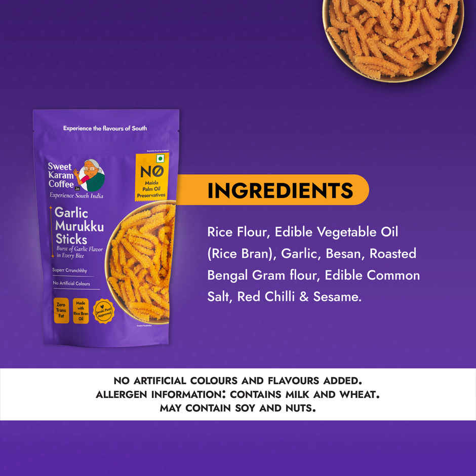 Sweet Karam Coffee Garlic Murukku Sticks Namkeen