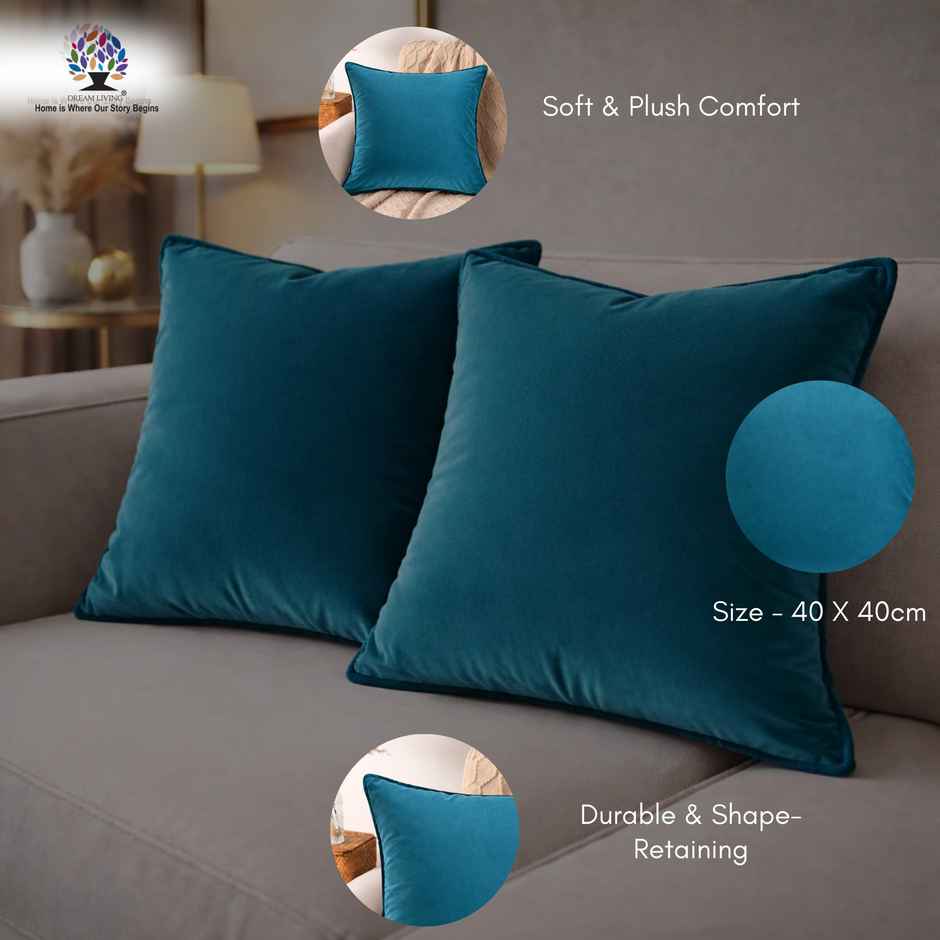 Dream Living Solid Cushion Covers Velvet Decorative Cushion Cover 16 x 16 in | Set of 2 | Teal Green