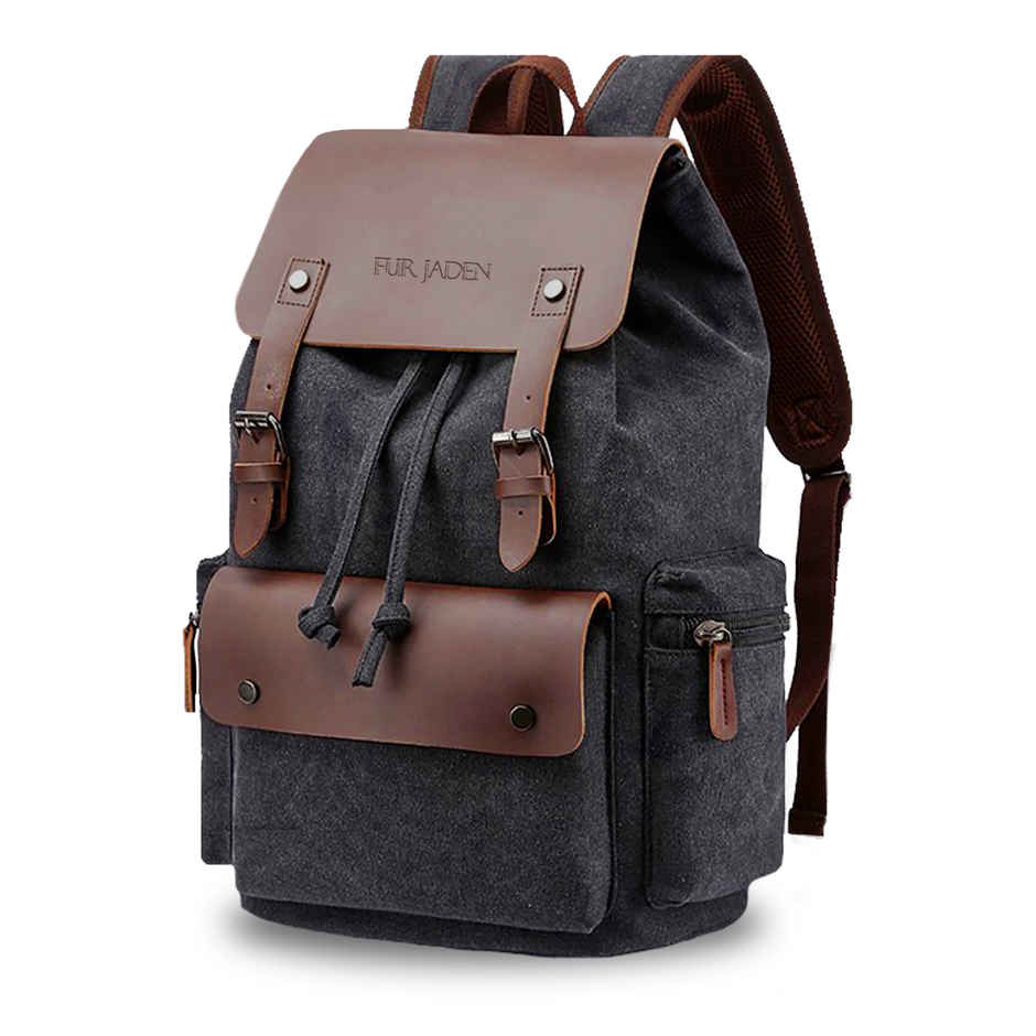 Fur Jaden Unisex Canvas and Vegan Leather 22 L Laptop Bag | Black