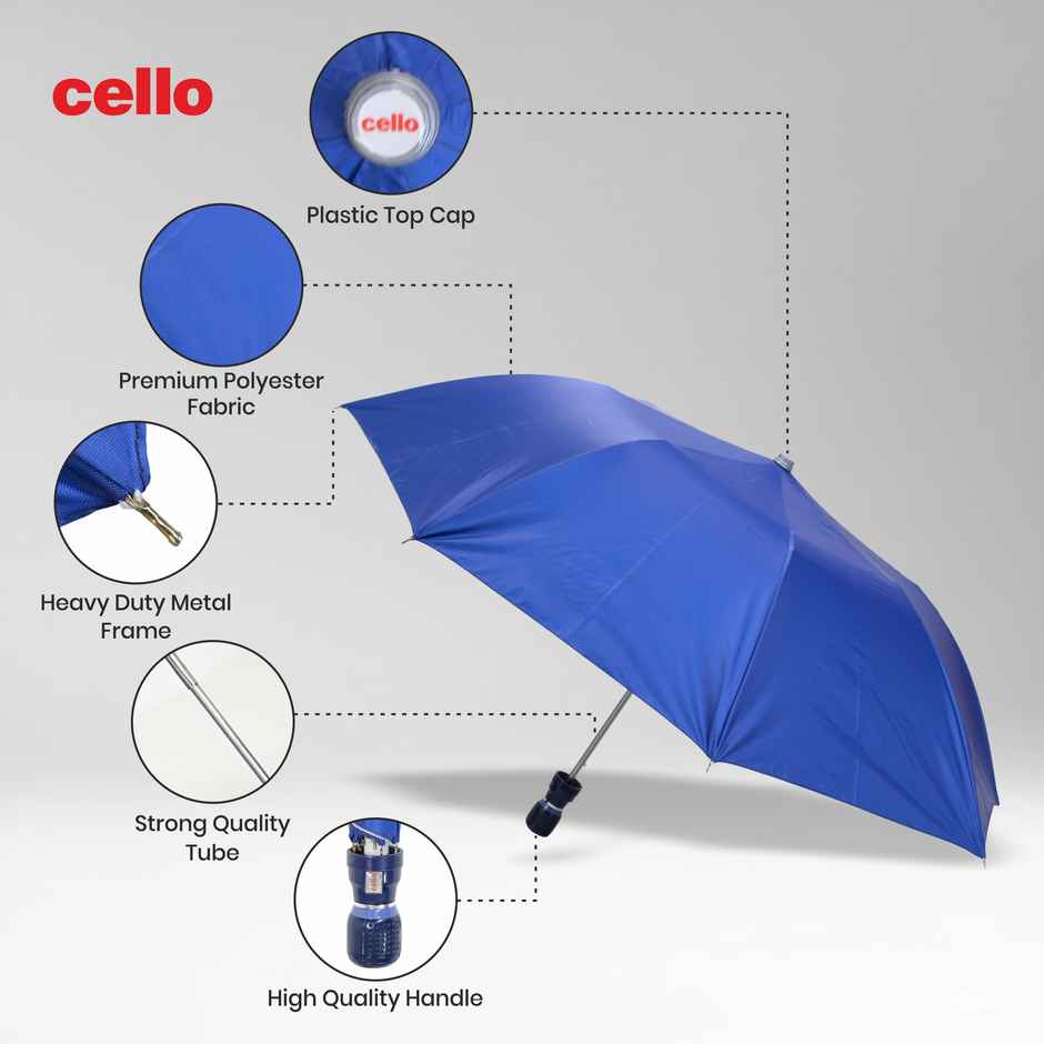 Cello Varsha 21 Inch 2 Fold Mix Mono Silver Umbrella | Royal Blue