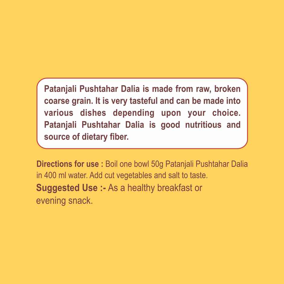 Patanjali Pushtahar Dalia- Broken Wheat, High Protein High Fibre, Diabetic Friendly
