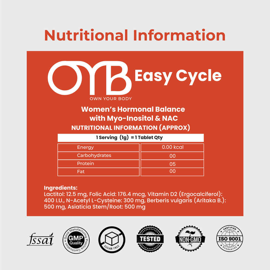 OYB PCOS Support Supplement for Women with Myo-Inositol & NAC for Hormonal Balance | OYB Easy Cycle