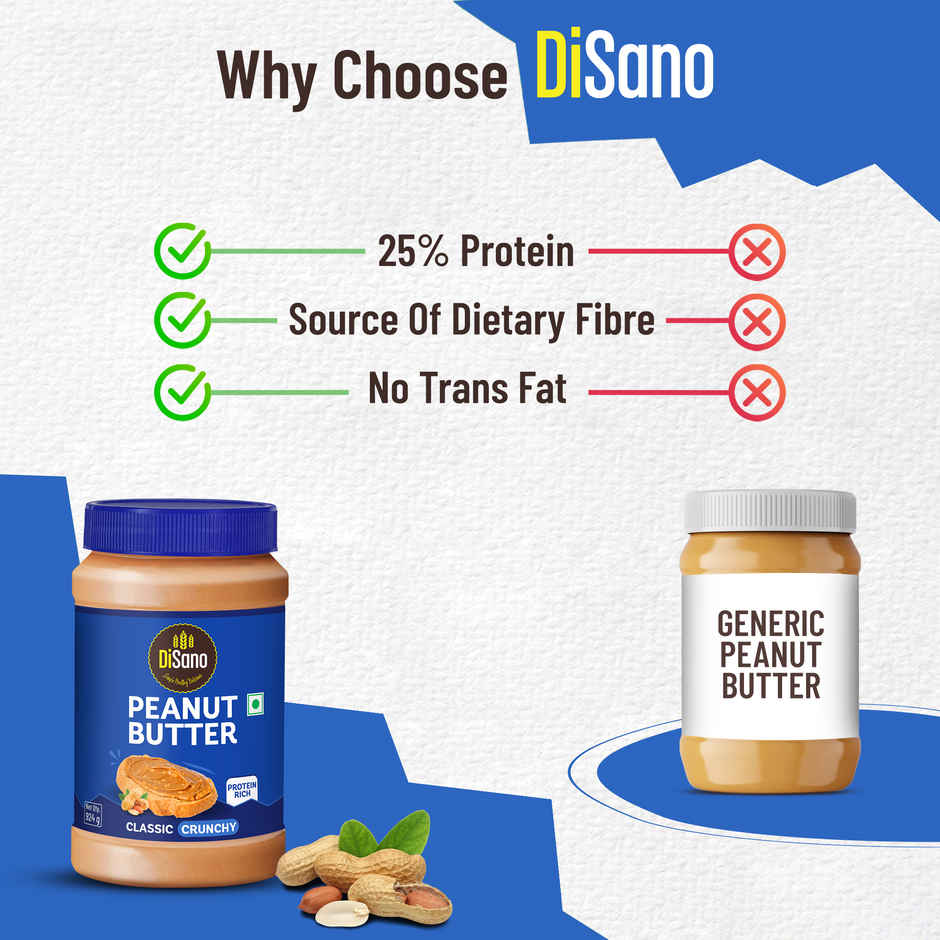 Disano Peanut Butter - Crunchy, 26% Protein, No Trans Fat & Preservatives