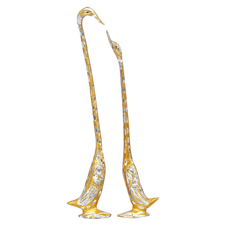 eCraftIndia Elegant Silver and Golden Kissing Swan Couple Statue