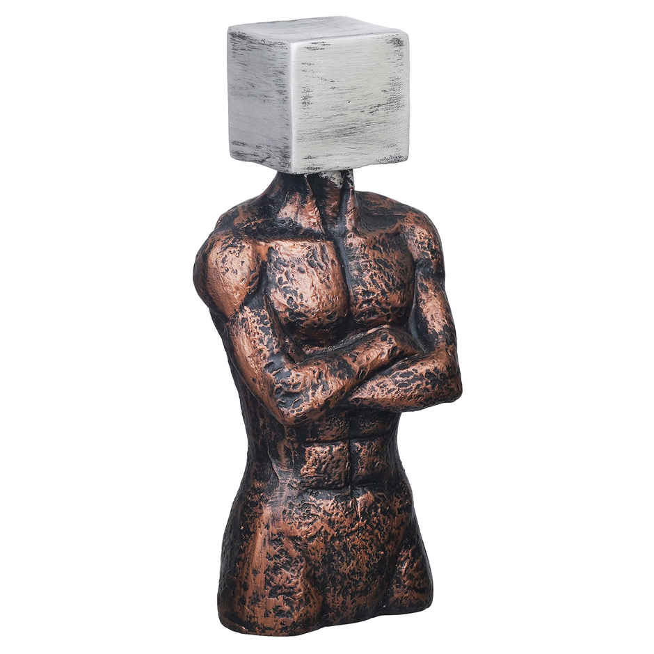 eCraftIndia Polyresin Men Statue | Square Sign On Face | Copper & Silver