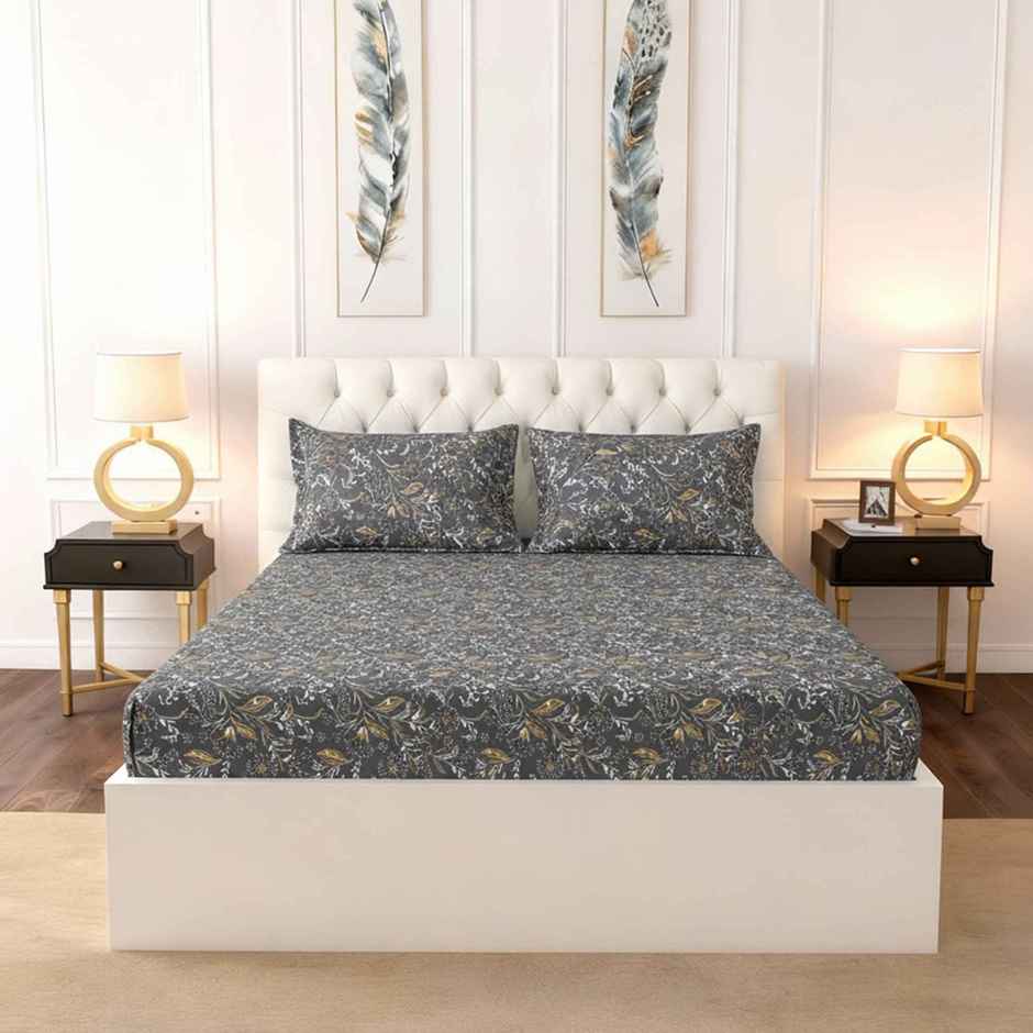 Raymond Home 120 GSM Hazel Floral Double Bedsheet with 2 Pillow Covers Black