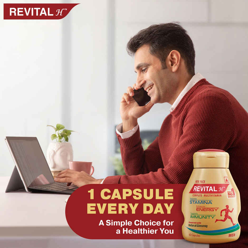 Revital Men Multivitamin with Calcium & Ginseng for Immunity, Strong Bones & Energy (60 Capsules)
