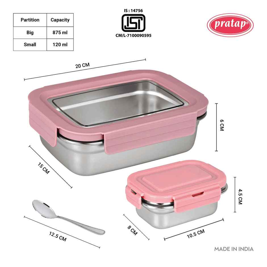 Stainless Steel Lunch Box with Inner Container and Spoon | Leak Proof, BPA Free Dishwasher Safe
