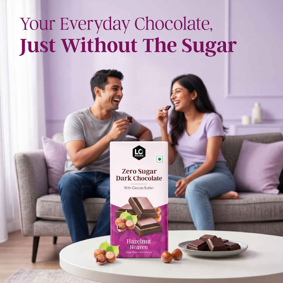 Lo Foods Hazelnut Sugar Free Dark Chocolate Bar | Premium Cocoa Butter Healthy Chocolate