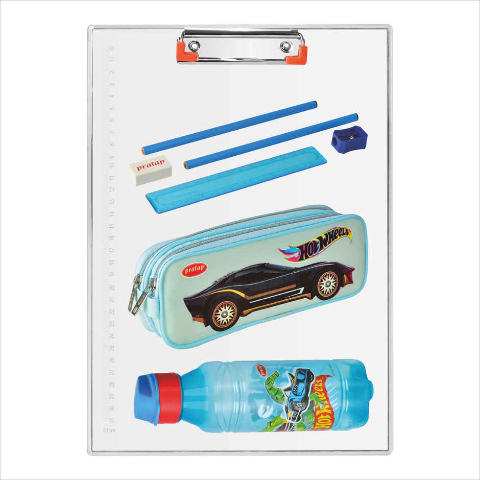 PRATAP Hot Wheels Super Strong Exam Pad Set With 500Ml Bottle ,Stationery, Double Zip Pouch(Blue)