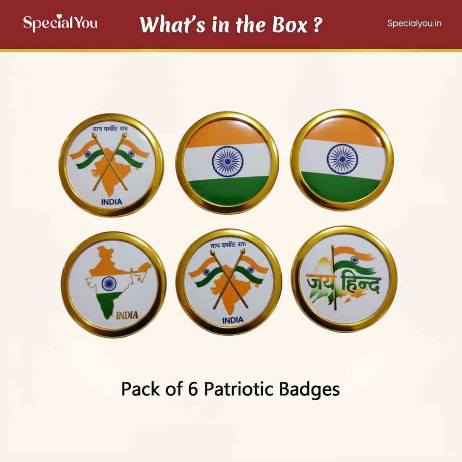 Indian Patriotic Badge Set | Tricolor Pins | Assorted | Pack of 6 | Special You