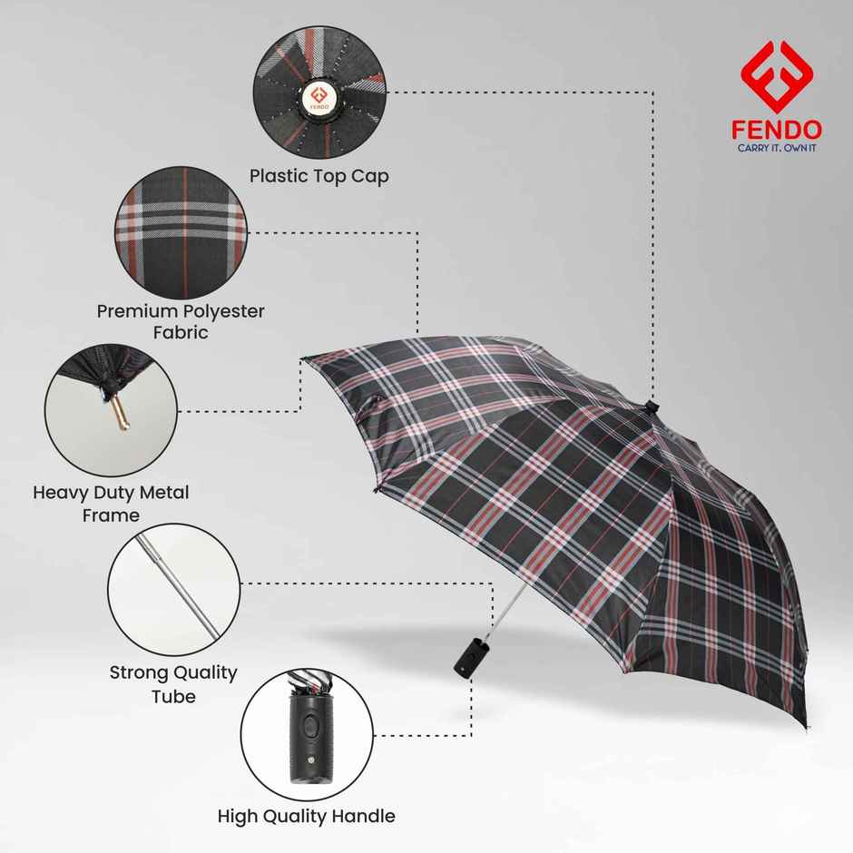 Fendo Emmott Auto Open Sun & Rainproof Regular Umbrella| Brown Checks | 24.5 Inch | 2 Fold