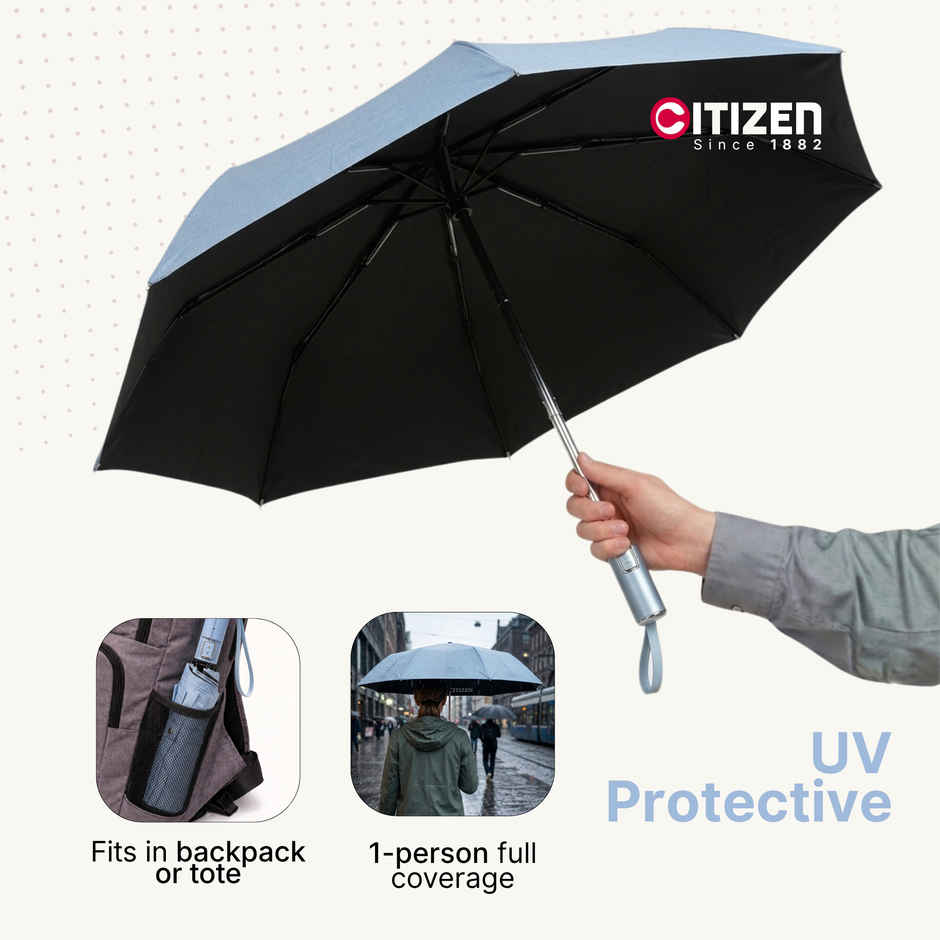 Citizen 23 5x12 3 Fold Auto Open Close Umbrella Glass Handle Baby Blue