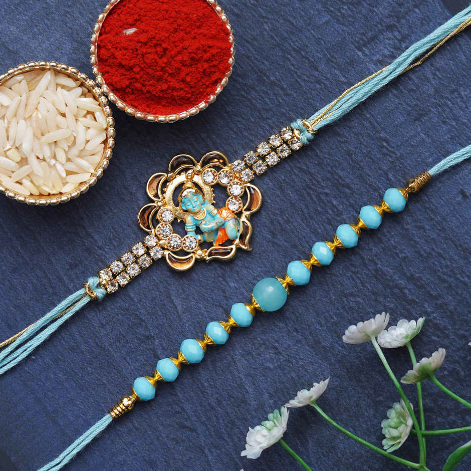 Rakhi for Brother | Ladoo Gopal Krishna Beads | Religious | Includes Roli Chawal | Pack of 2 | Ecraftindia