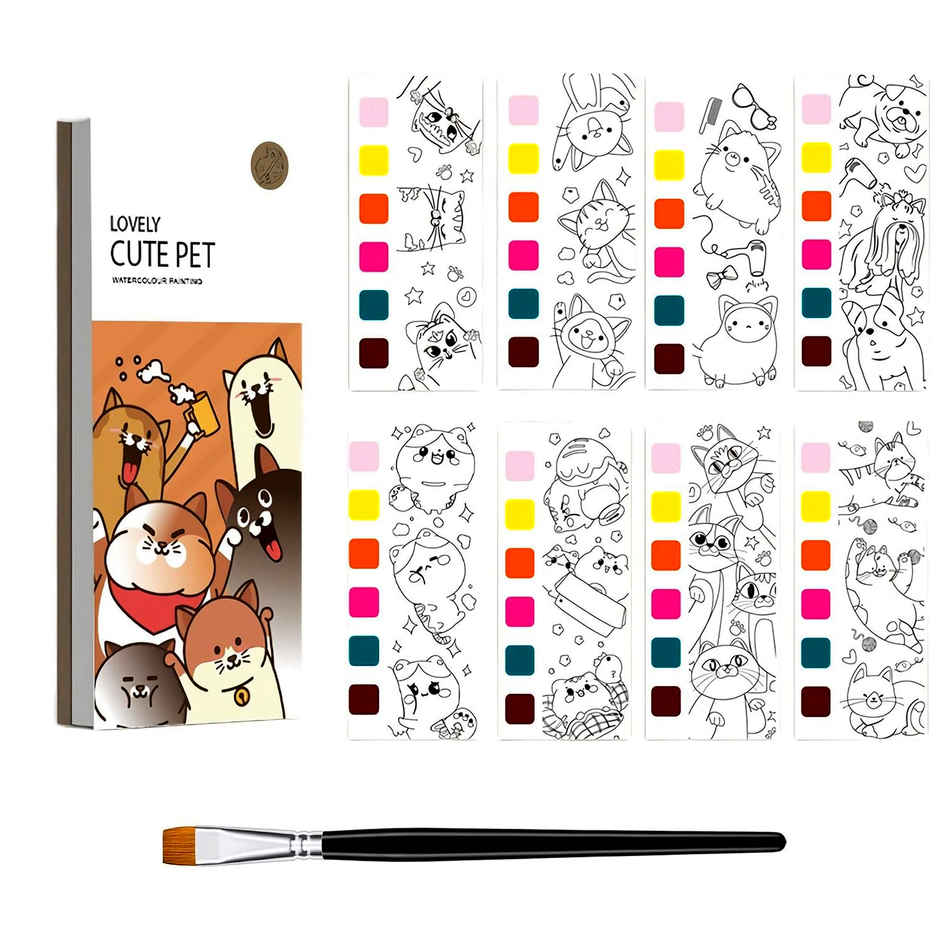 Kidology Pocket Watercolor Painting Book With  Bookmarks Sheets & 1 Brush Early Education