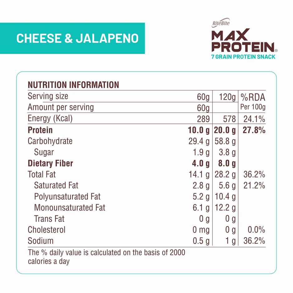 RiteBite Max Protein Cheese and Jalapeno Multigrain Protein Chips 20g Protein 8g Fiber Gluten Free