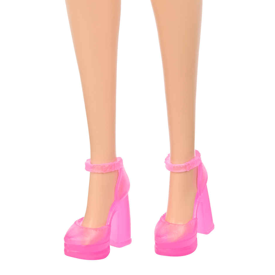 Barbie Fashion Dolls with Variety of Pink Patterned Dresses and Hair Colors