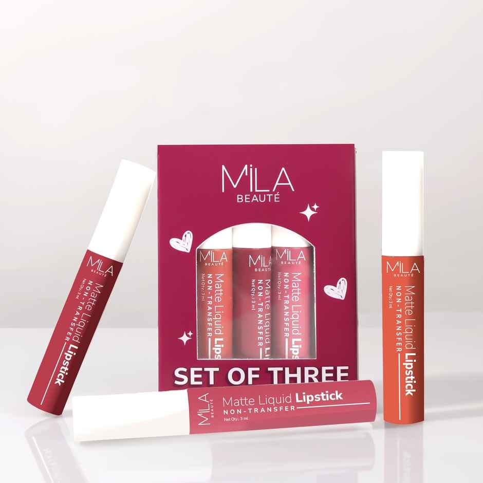 Mila Beaute Liquid Lipstick Set of 3 Non-Transfer | Matte | Hydrating | Mauves & Pinks