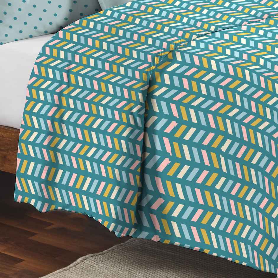 Mytrident Cotton AC Comforter | Printed Reversible Double Bed Comforter - Party Mood Teal