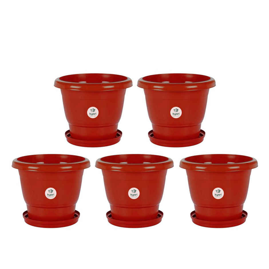 Kyari 8 Inch Terracota Pot with 7 Inch Bottom Plates | Pack of 5 | Garden Accessory