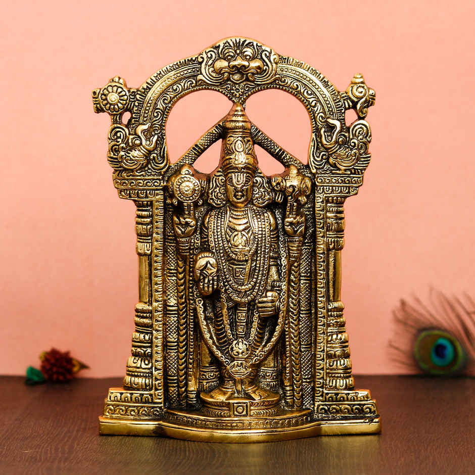 eCraftIndia Golden Metal Tirupati Balaji Idol, Lord Venkateswara Swamy Murti For Home