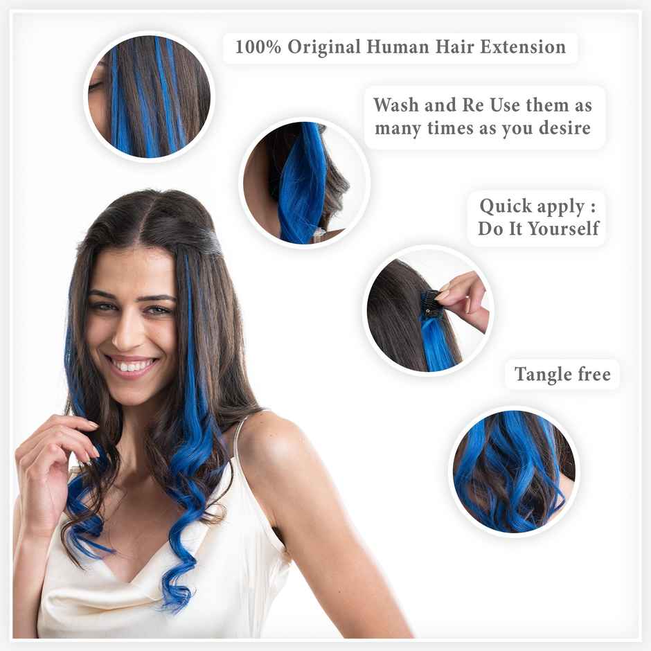 Hair Originals One Clip Extension Hair Streaks Ocean Blue 16 Inches