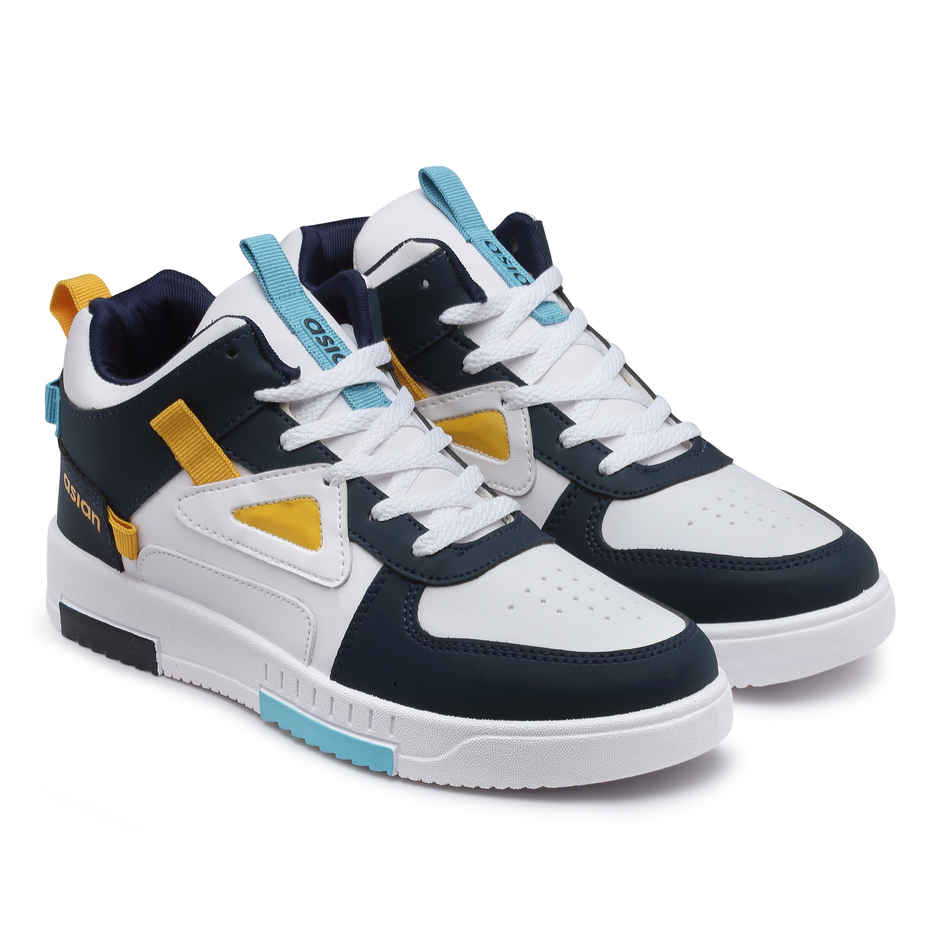 Asian Tarzan-11 Men High Top Sneakers White-Navy (Size-9)
