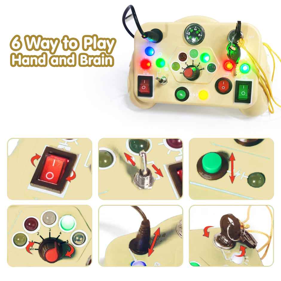 Kidology Busy Board Montessori Toys For Toddlers | Sensory LED Switch Board Toys For Kids - Yellow