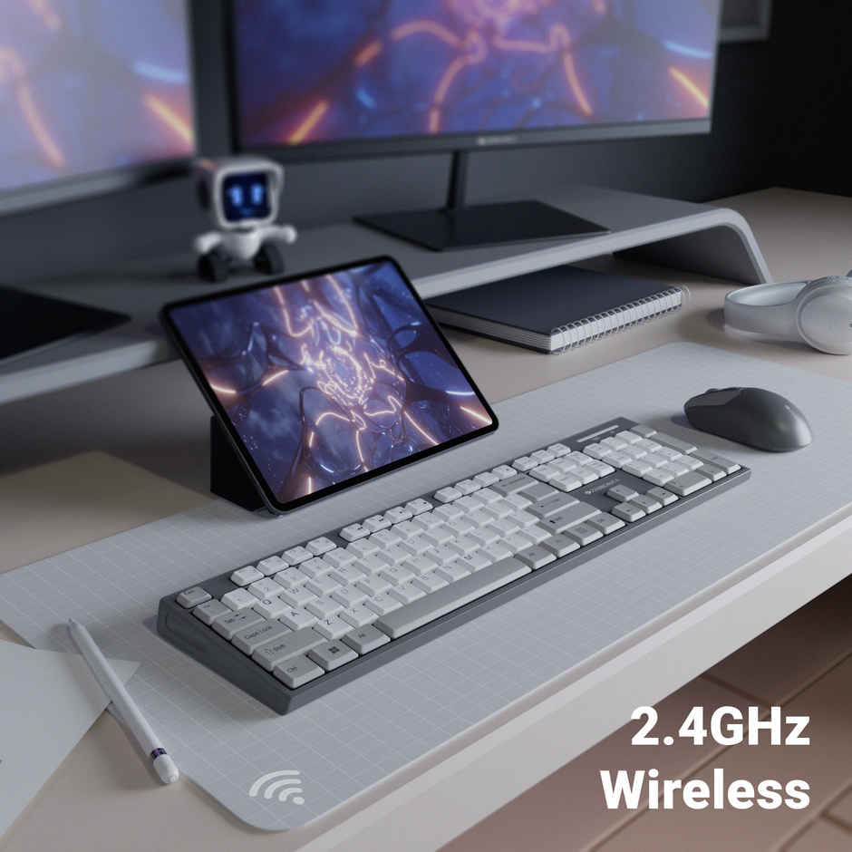 Zebronics Companion 304 Wireless Combo, 104 Keys,  Key, 12 Multimedia Keys, 1600 DPI Grey