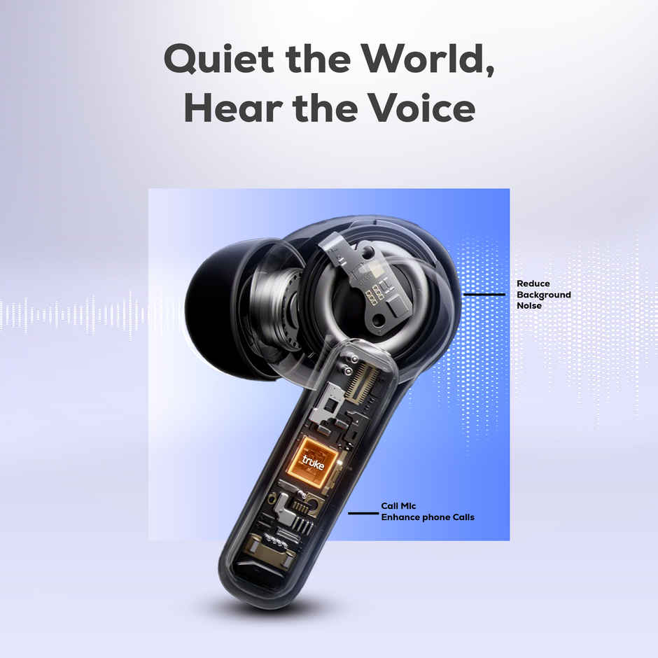 Truke Mega 12 Buds with 70H Playtime Leather Textured Finish Spatial Audio 13mm Drivers Ash Black