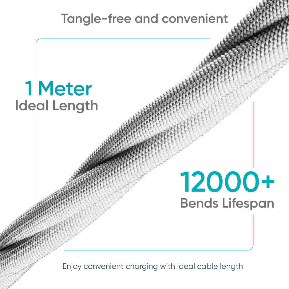 Ambrane Unbreakable 60W Fast Charging Braided Type C Cable for Smartphone & Other Devices - 1 m