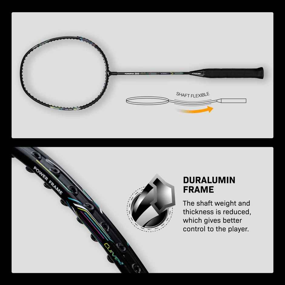 Hundred Powertek 200 Aluminium Badminton Rakcet & Cover set | Black | Strung | Durable & Reliable