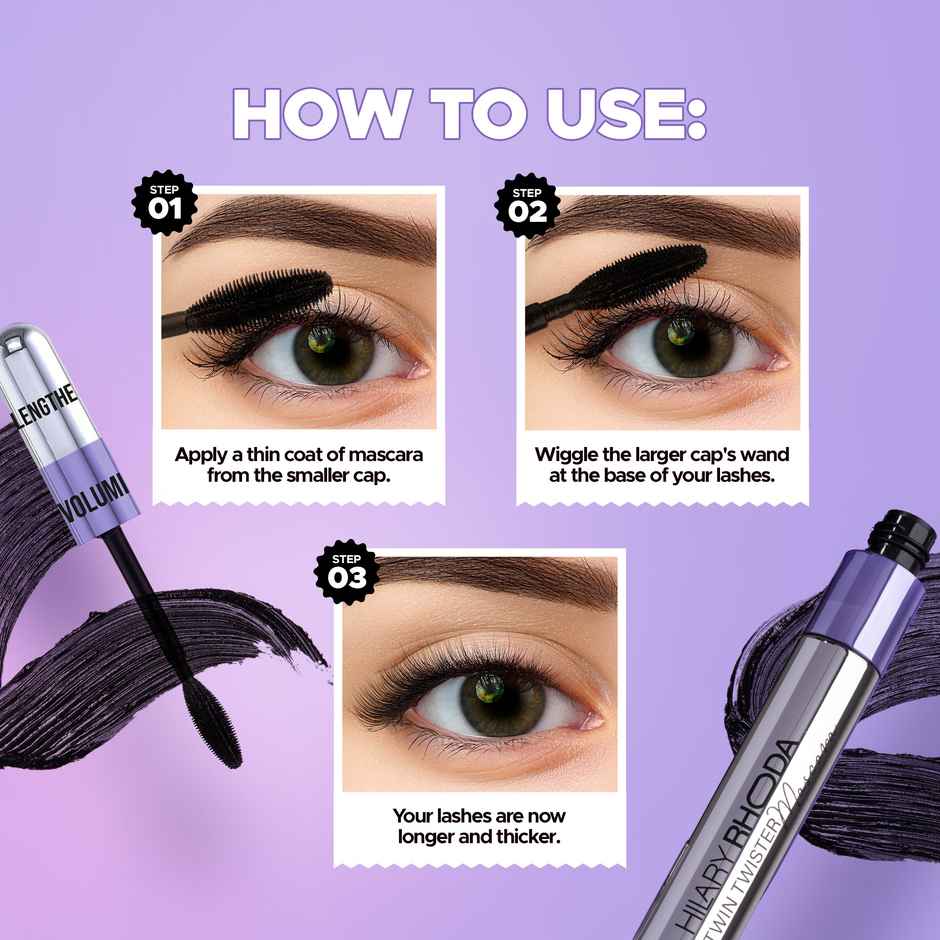 Hilary Rhoda Twin Twister Mascara | Volumises & Lengthens | Waterproof & Smudge-Proof Formula