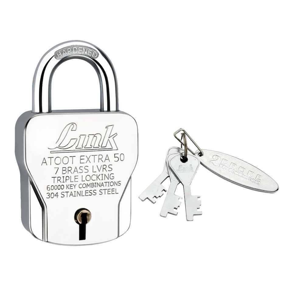 Link Stainless Steel Atoot Extra 50mm Triple Locking Padlock with 3 Keys