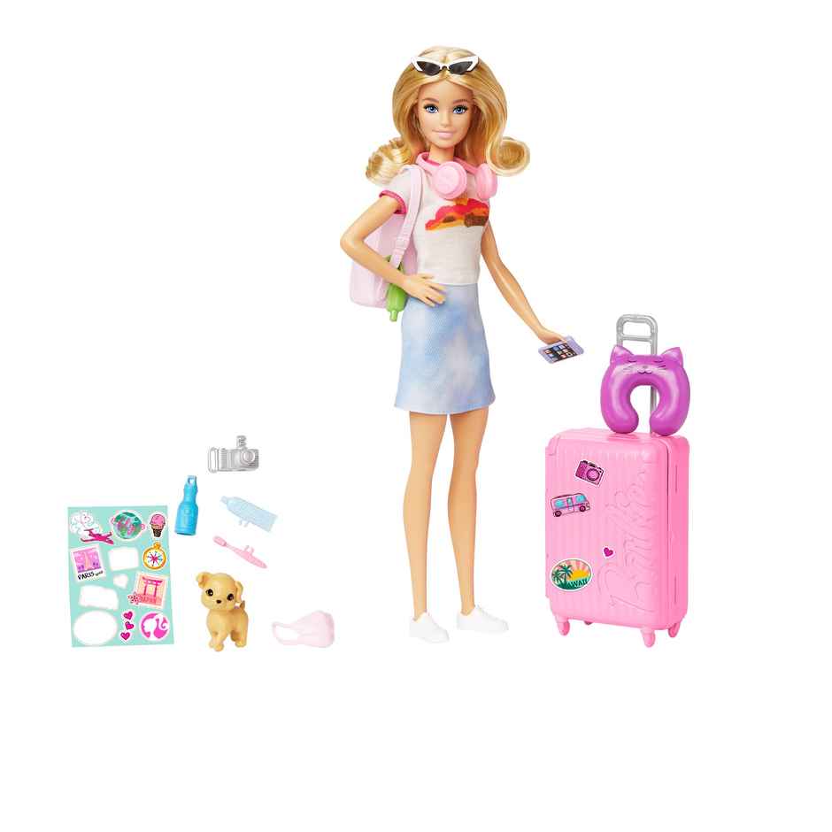 Barbie Malibu Travel Doll Set with Puppy and Suitcase