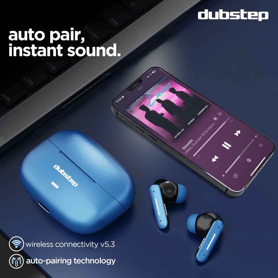 Dubstep Buzz X6 TWS Earbuds Upto 54hrs Playtime|13mm Neodymium Driver| XBass Technology|TWS Ear Buds Wireless Earphones with mic - Blue