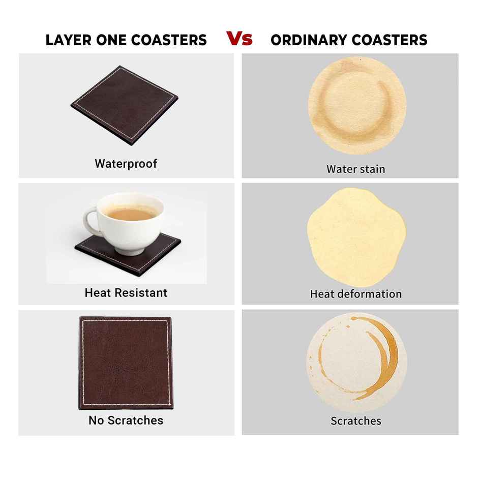 Birch & Co. Leather Coaster | Brown Coaster Set of 6 with Holder