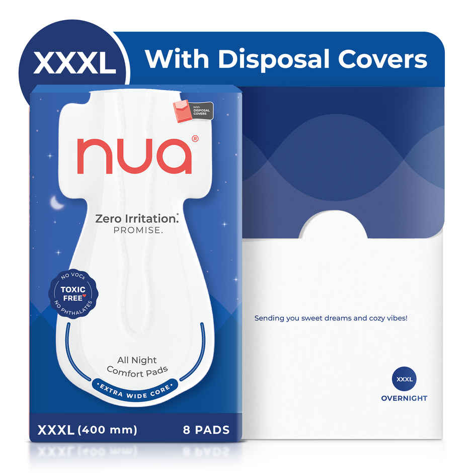 Nua Multi-Size Sanitary Pads With Disposal Cover | 3Xl+, 5Xl, 4L (12pc) & Nua All Night Comfort Sanitary Pads With Disposal Cover |Xxxl (8pc) Combo