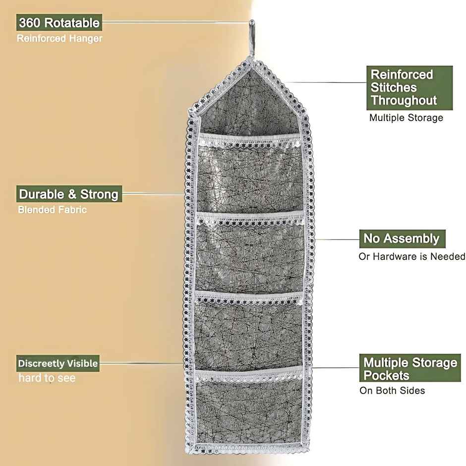 Kuber Industries Wall Hanging Closet Organizer | 3 Pockets & Zip | Silver