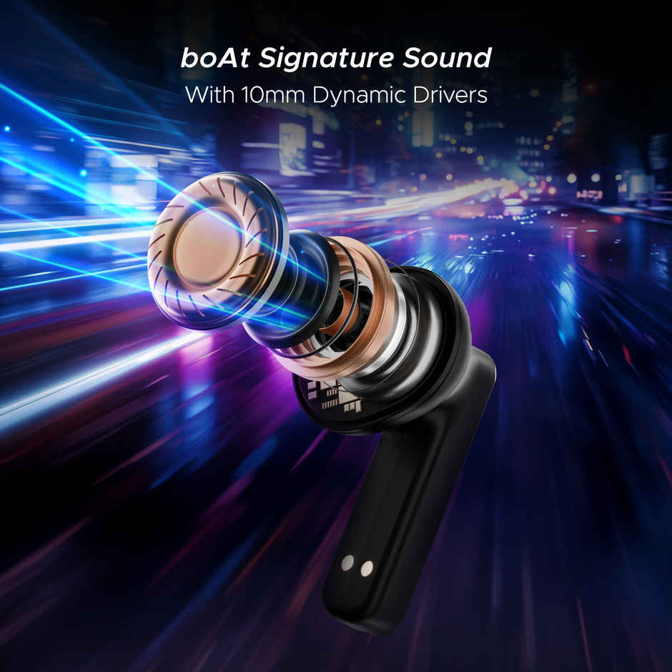 boAt Airdopes Drift in Ear TWS Earbuds, 40hrs Playback, Beast Mode(40ms Latency), 4 Mics with ENx, Car-Shaped ID with RGB LEDs, ASAP Charge, IWP Tech, BT v5.4 & IPX4 Resistance - Black Sabre