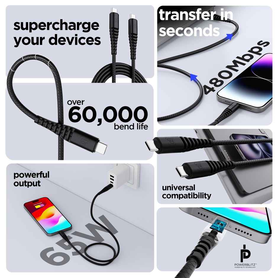 Dubstep Blaze Ultra 65W Type C to Type C 1m Fast Charging Data Cable | Black