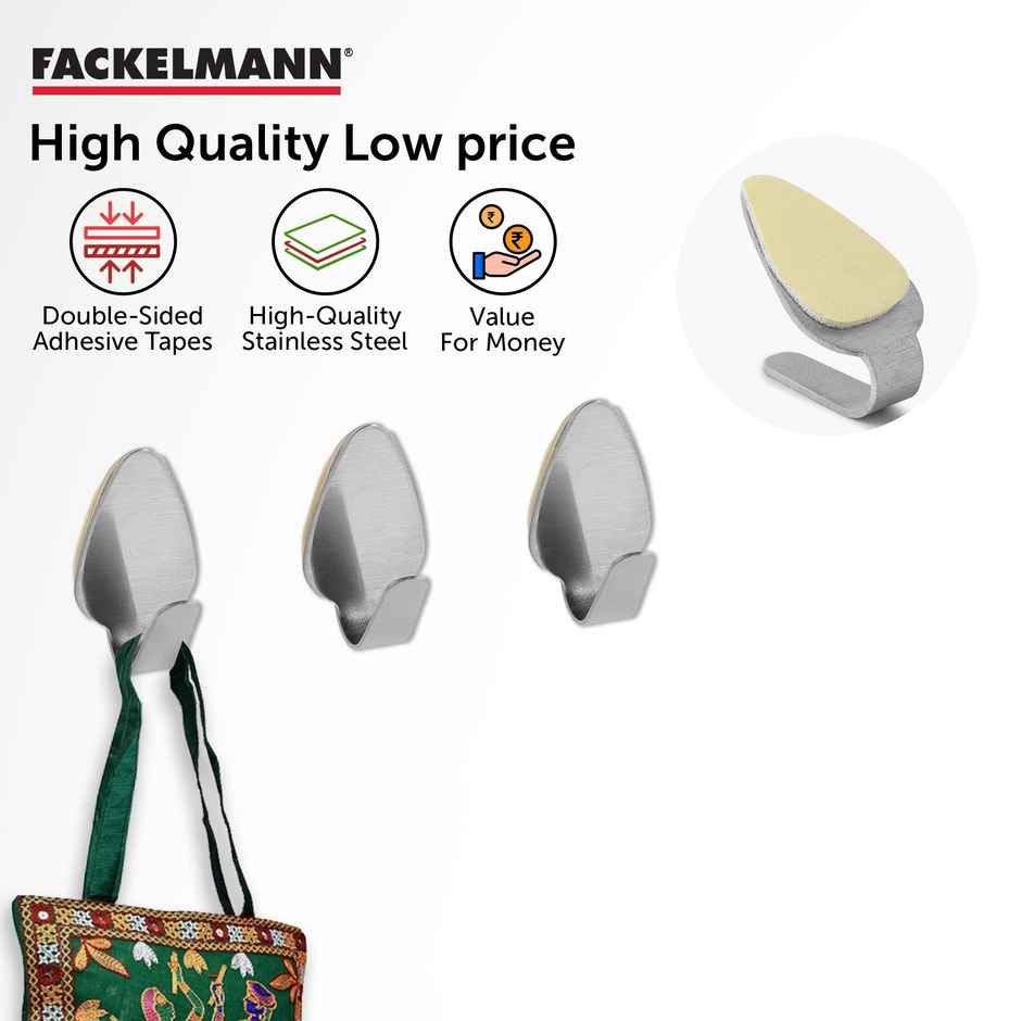 Fackelmann Adhesive Hooks Heavy Duty Wall Hooks Waterproof For Hanging, Bathroom And Kitchen