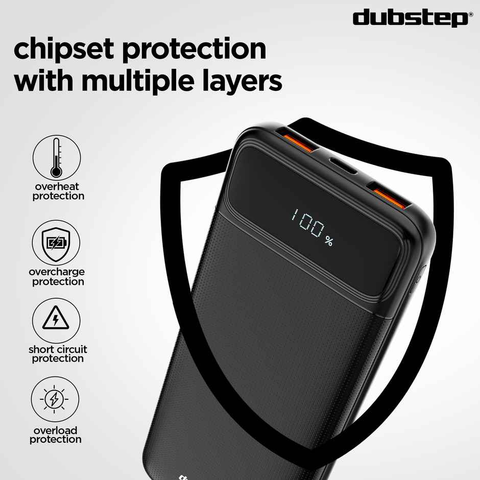 Dubstep Powerblitz X2 10,000 mAh with Dual USB Port & Type-C Multi Device Charging Powerbank (Black)