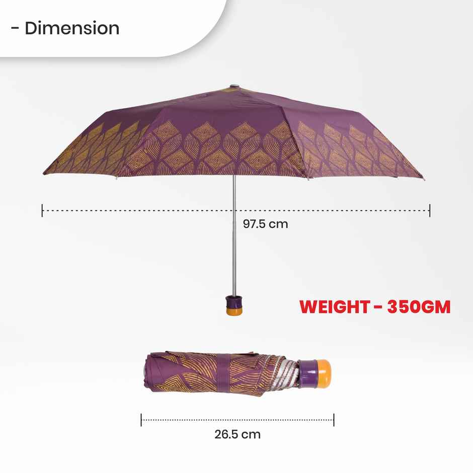 Cello Drizzle 21.5 Inch 3 fold Mix Print Silver Umbrella | Maroon Yellow